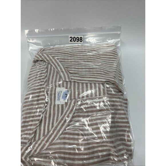 Sigrid Olsen 100% Linen Button Up Tunic Shirt Womens M Tan Striped Lagenlook - Picture 13 of 13